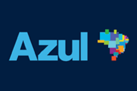 “Logotipo da Azul Linhas Aéreas — empresa atendida com serviços premium de higienização de carpetes em escritórios e lounges corporativos.”