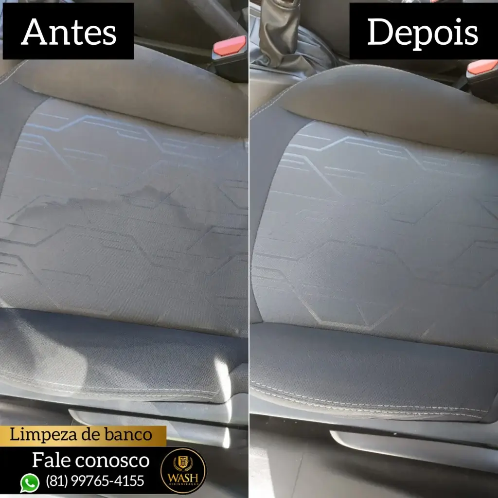 Antes e depois de banco de carro após nosso serviço de limpeza de estofados