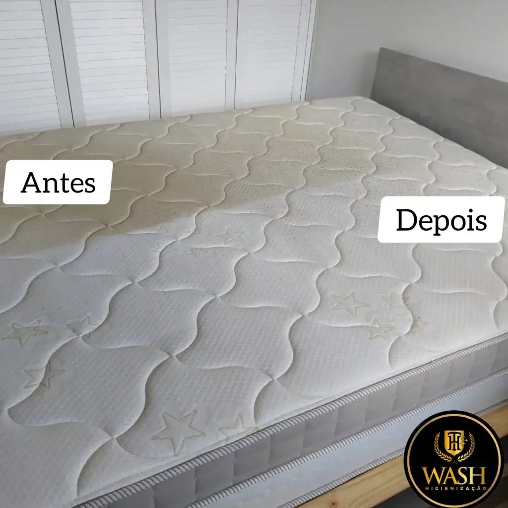 Imagem de estofado sujo ao lado de estofado limpo após nossos serviços de limpeza